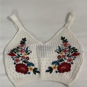 Forever 21 White Floral Knit Crop Top